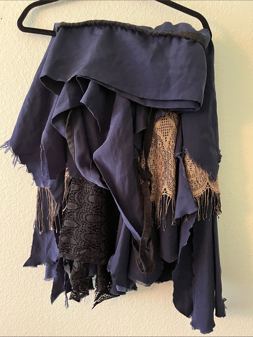 Ren Faire “Rags” Handmade Layered Navy and Black Bohemian Skirt